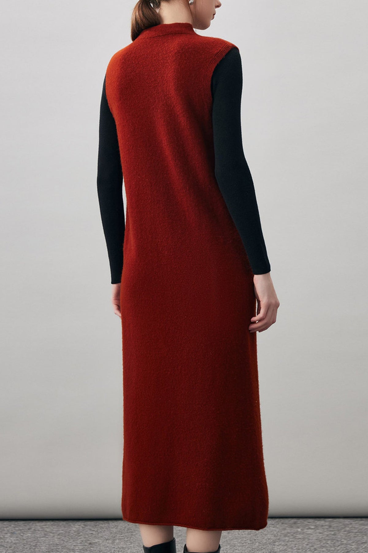 100 Wool Seamless Knit Sleeveless Midi Sweater Dress with Side Slit