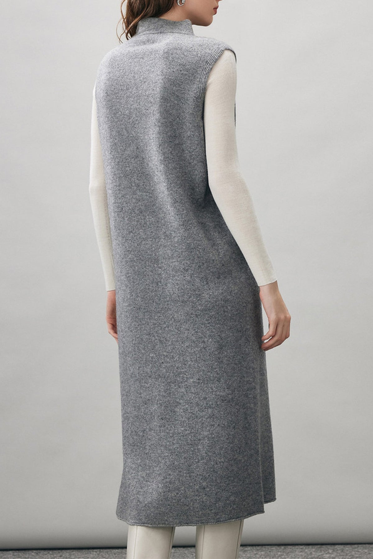 100 Wool Seamless Knit Sleeveless Midi Sweater Dress with Side Slit