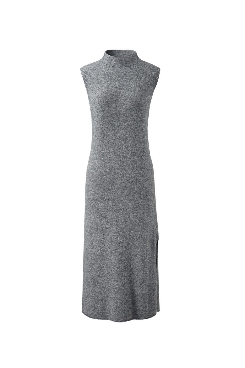 100 Wool Seamless Knit Sleeveless Midi Sweater Dress with Side Slit