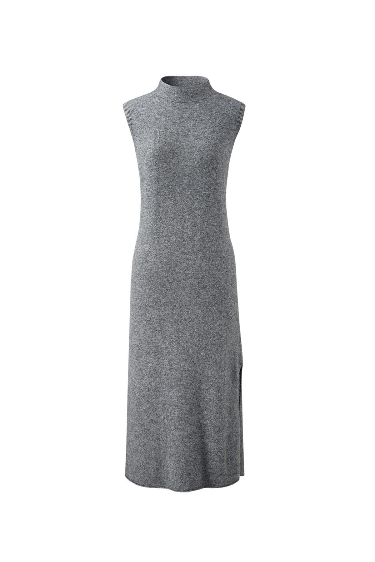 100 Wool Seamless Knit Sleeveless Midi Sweater Dress with Side Slit