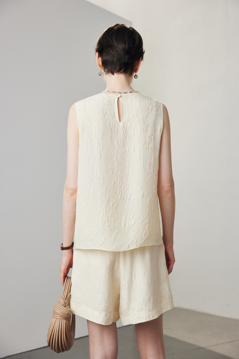 100% Mulberry Silk Embroidered Shell Tank Top