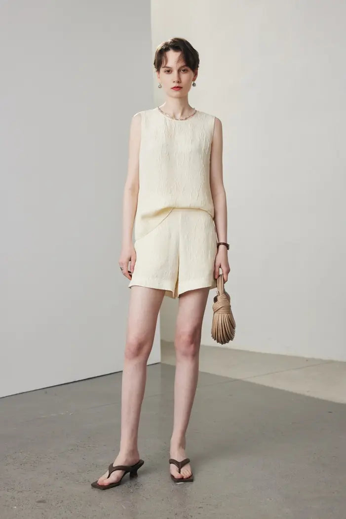100% Mulberry Silk Embroidered Shell Tank Top