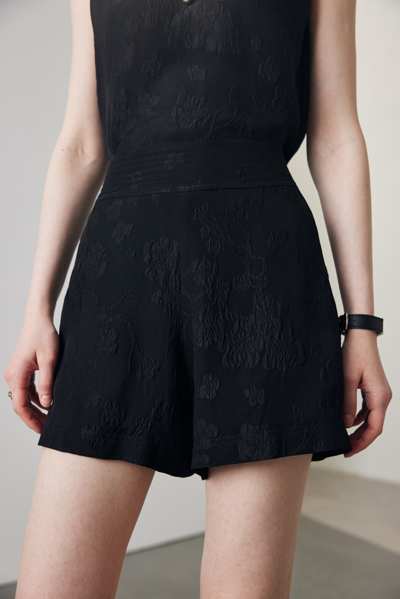 100% Mulberry Silk Embroidered Shorts