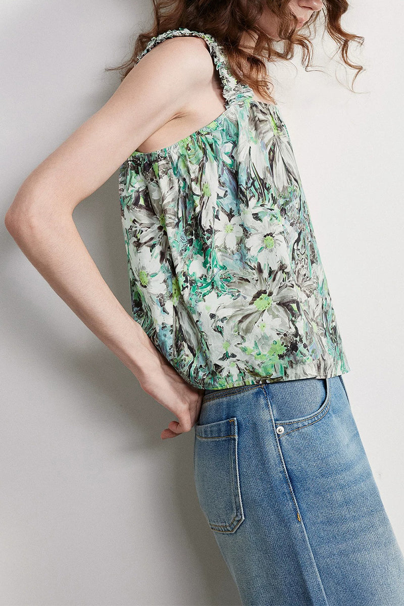100% Cotton Floral Oil Painting Print Tank Top