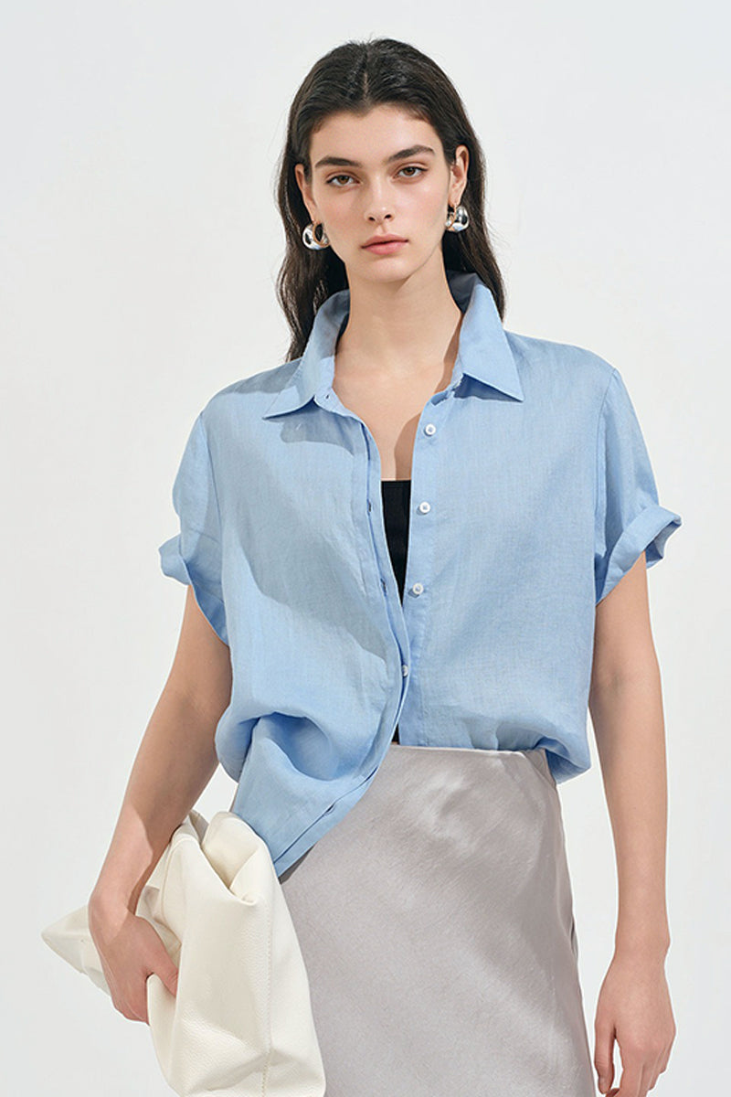 100% European Linen Relaxed Short-Sleeve Shirt