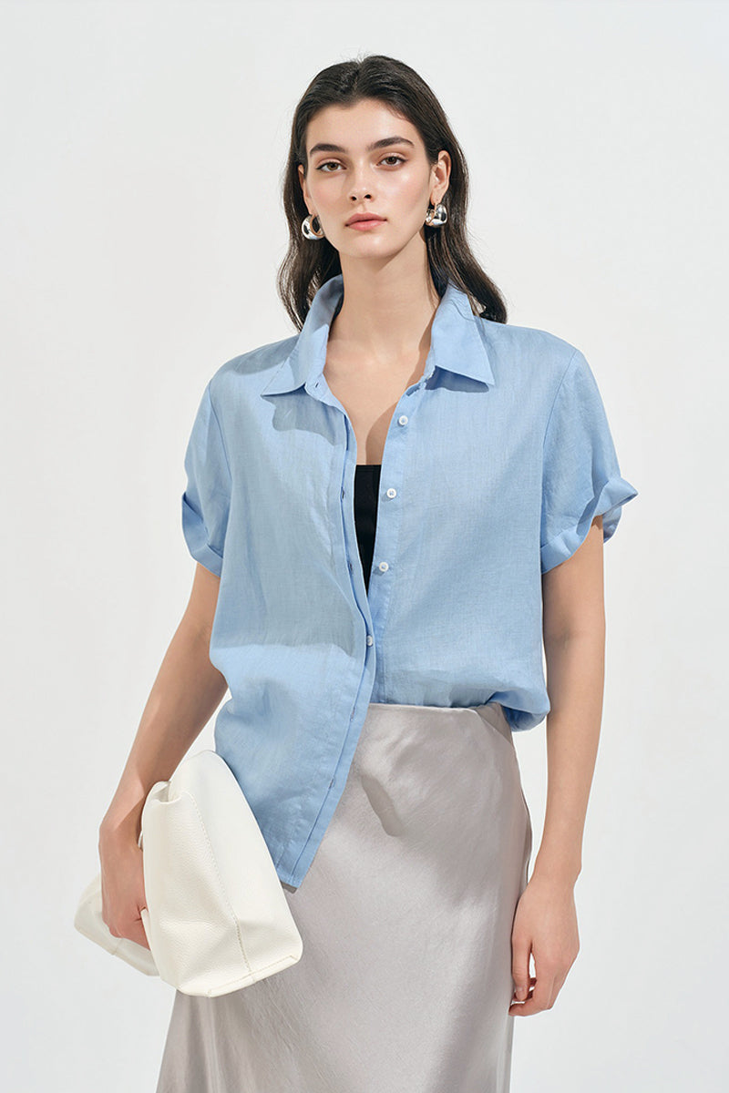 100% European Linen Relaxed Short-Sleeve Shirt