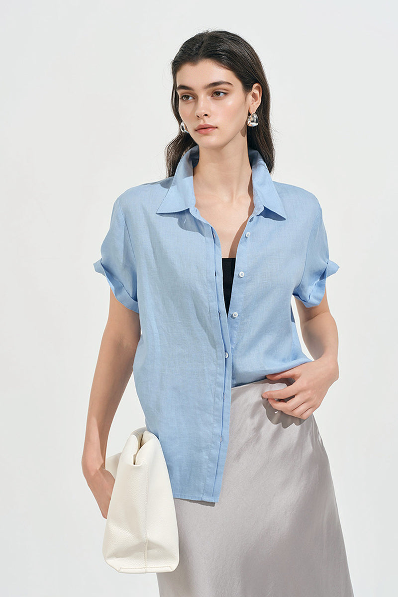 100% European Linen Relaxed Short-Sleeve Shirt