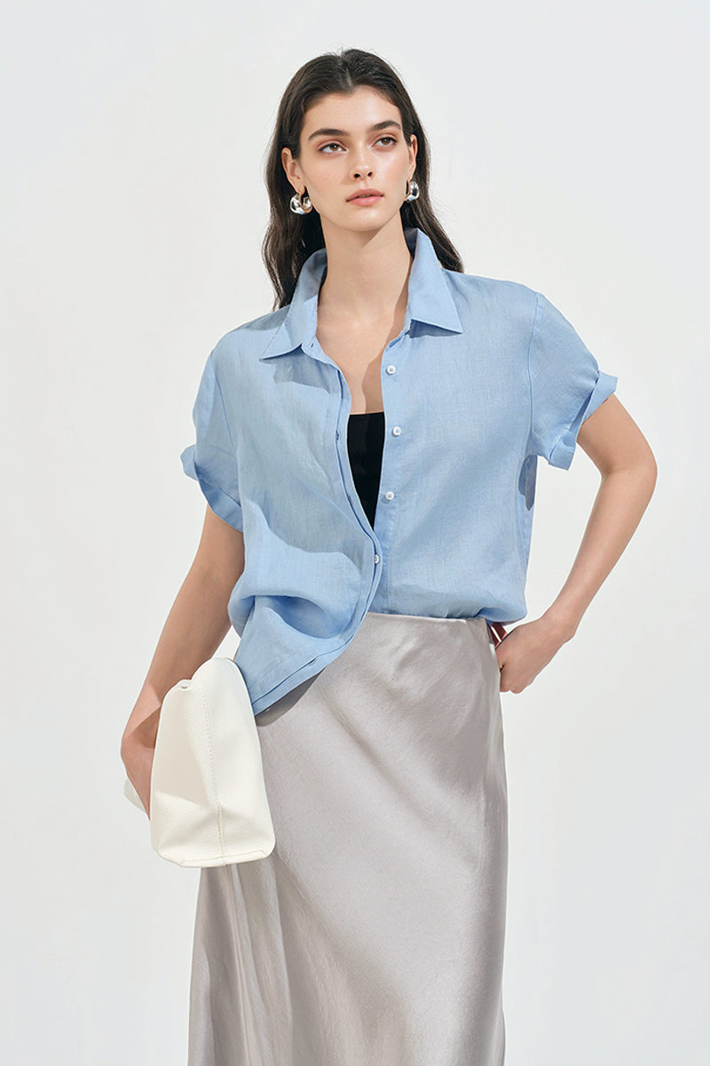 100% European Linen Relaxed Short-Sleeve Shirt
