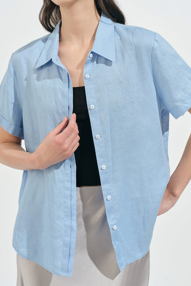 100% European Linen Relaxed Short-Sleeve Shirt