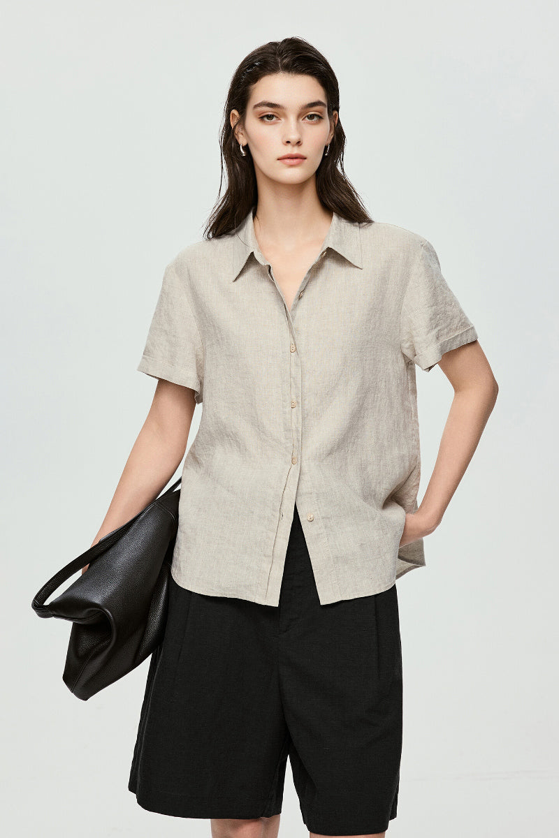 100% European Linen Relaxed Short-Sleeve Shirt