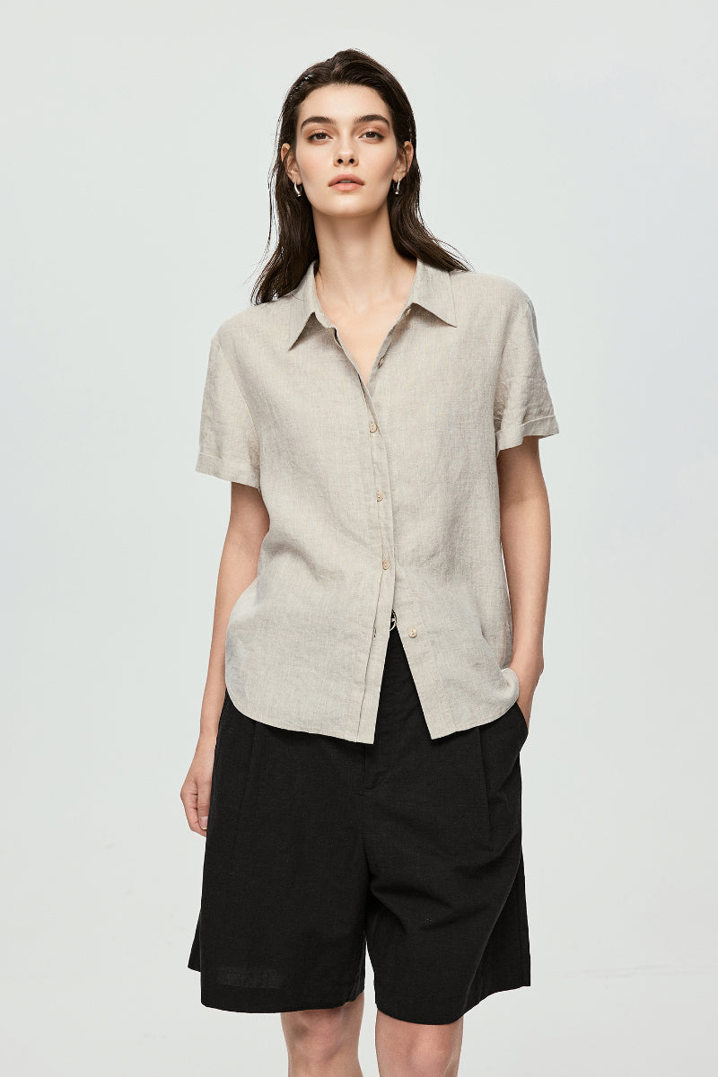 100% European Linen Relaxed Short-Sleeve Shirt