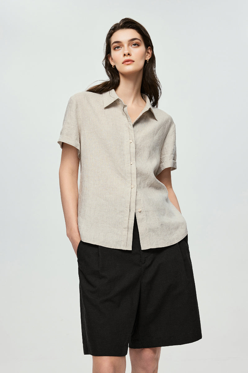 100% European Linen Relaxed Short-Sleeve Shirt
