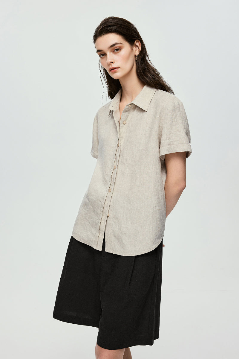 100% European Linen Relaxed Short-Sleeve Shirt