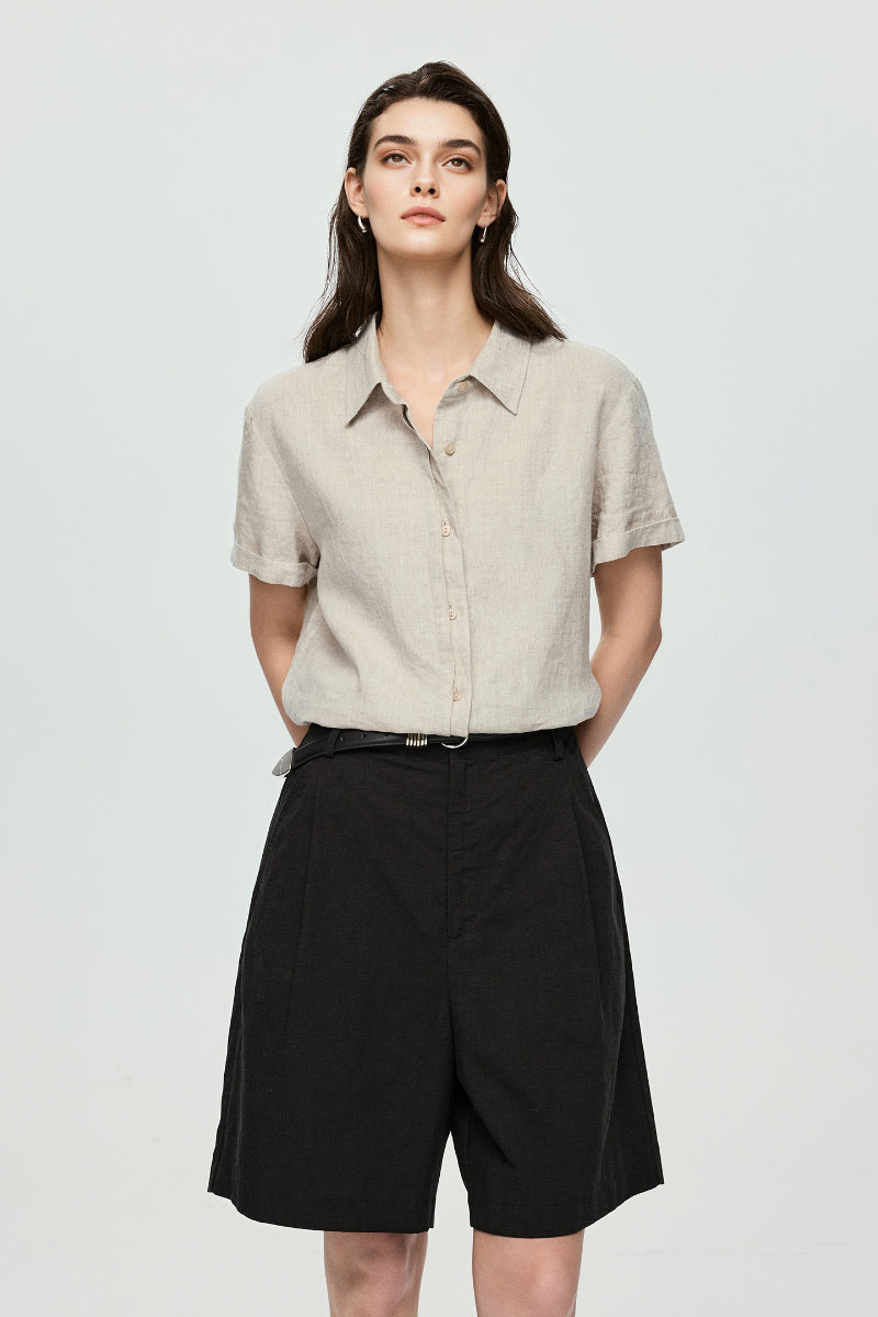 100% European Linen Relaxed Short-Sleeve Shirt