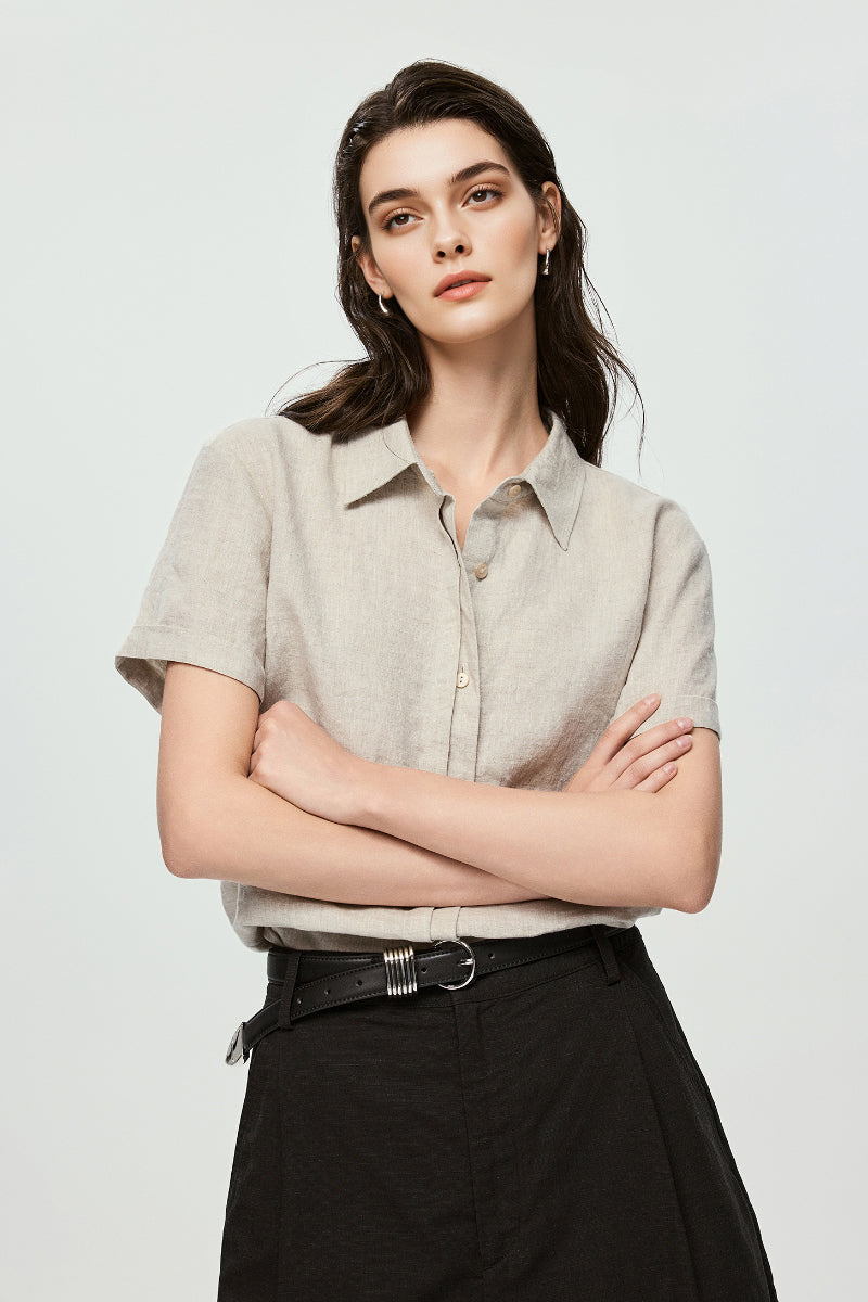 100% European Linen Relaxed Short-Sleeve Shirt