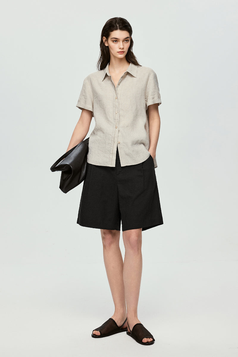 100% European Linen Relaxed Short-Sleeve Shirt
