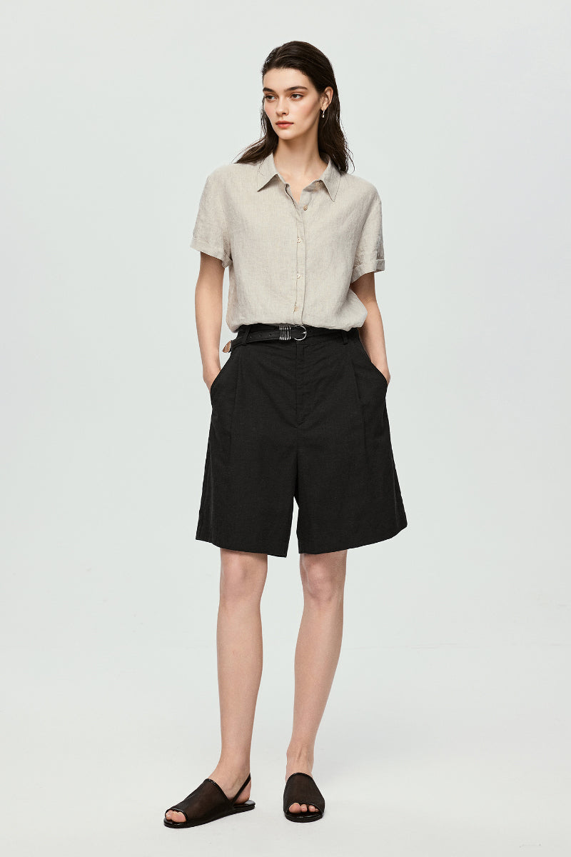 100% European Linen Relaxed Short-Sleeve Shirt