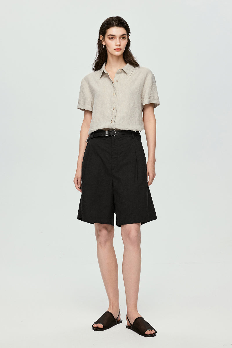 100% European Linen Relaxed Short-Sleeve Shirt