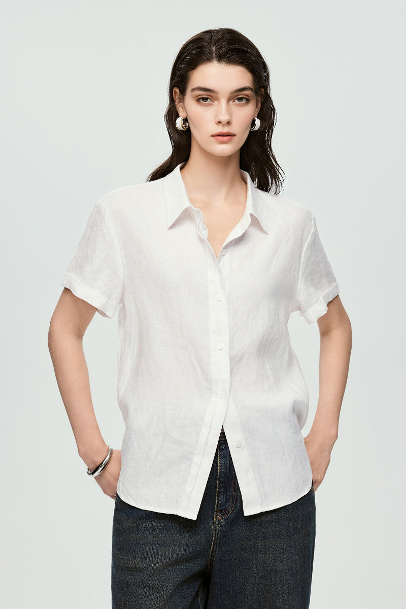 100% European Linen Relaxed Short-Sleeve Shirt