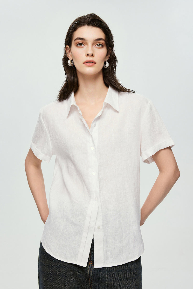 100% European Linen Relaxed Short-Sleeve Shirt