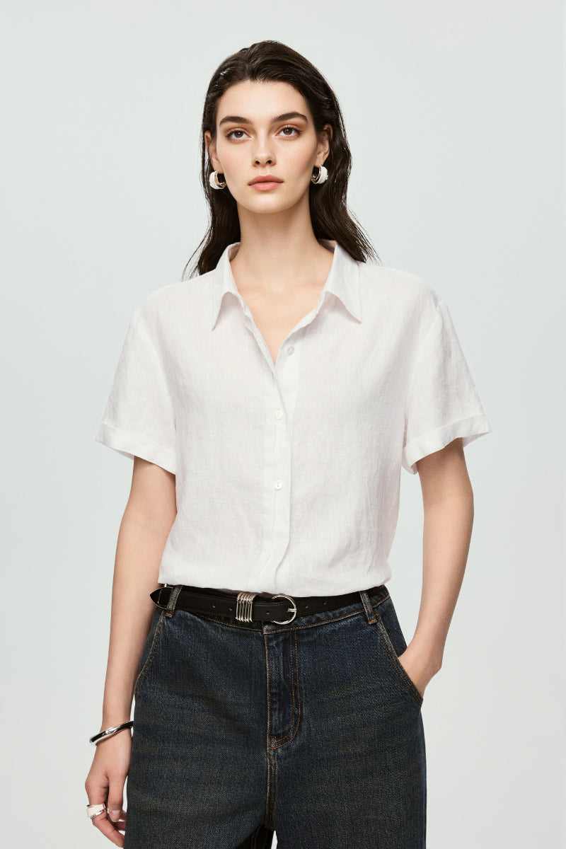 100% European Linen Relaxed Short-Sleeve Shirt