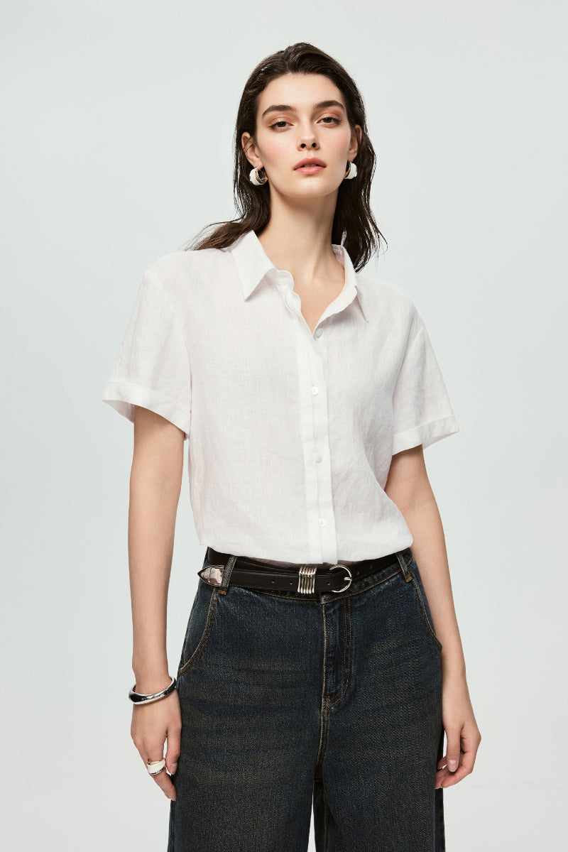100% European Linen Relaxed Short-Sleeve Shirt
