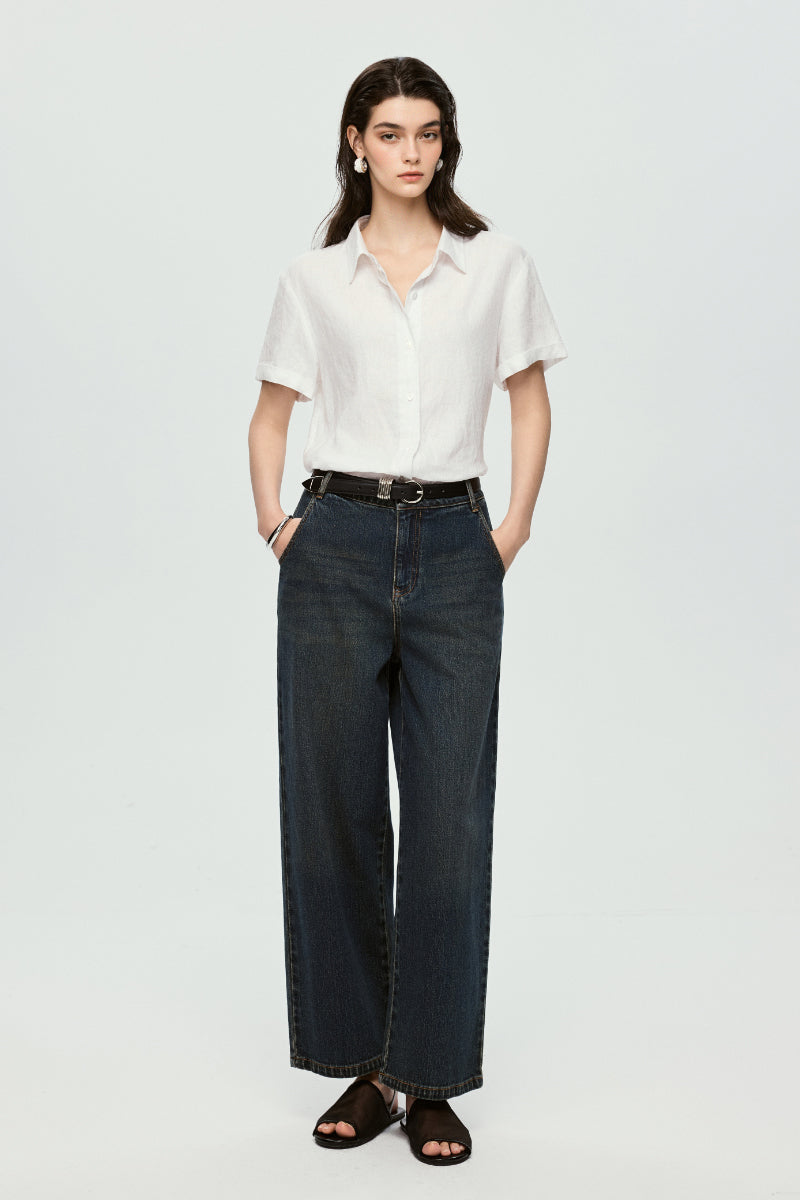 100% European Linen Relaxed Short-Sleeve Shirt
