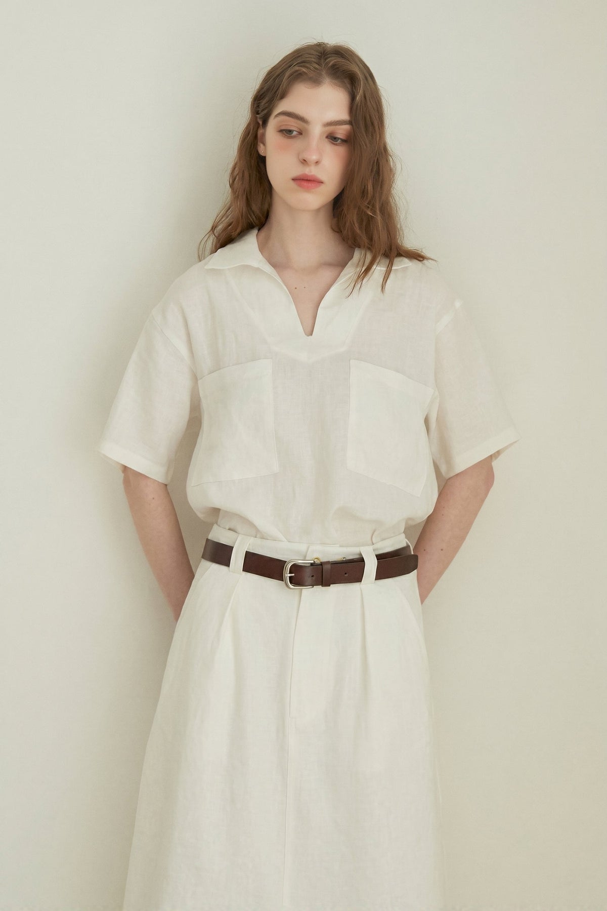 100% Linen Breathable V Neck Polo Shirt