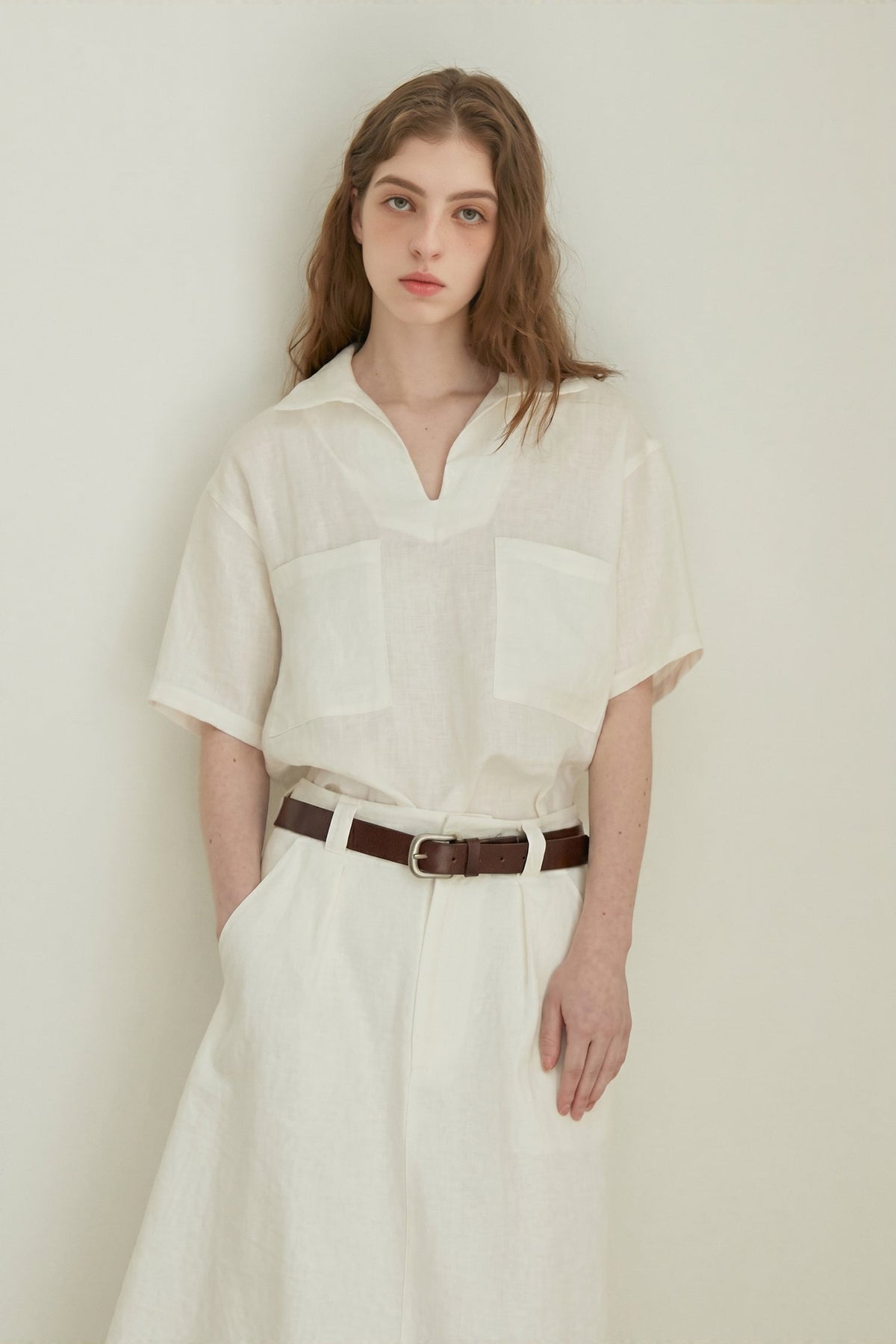 100% Linen Breathable V Neck Polo Shirt