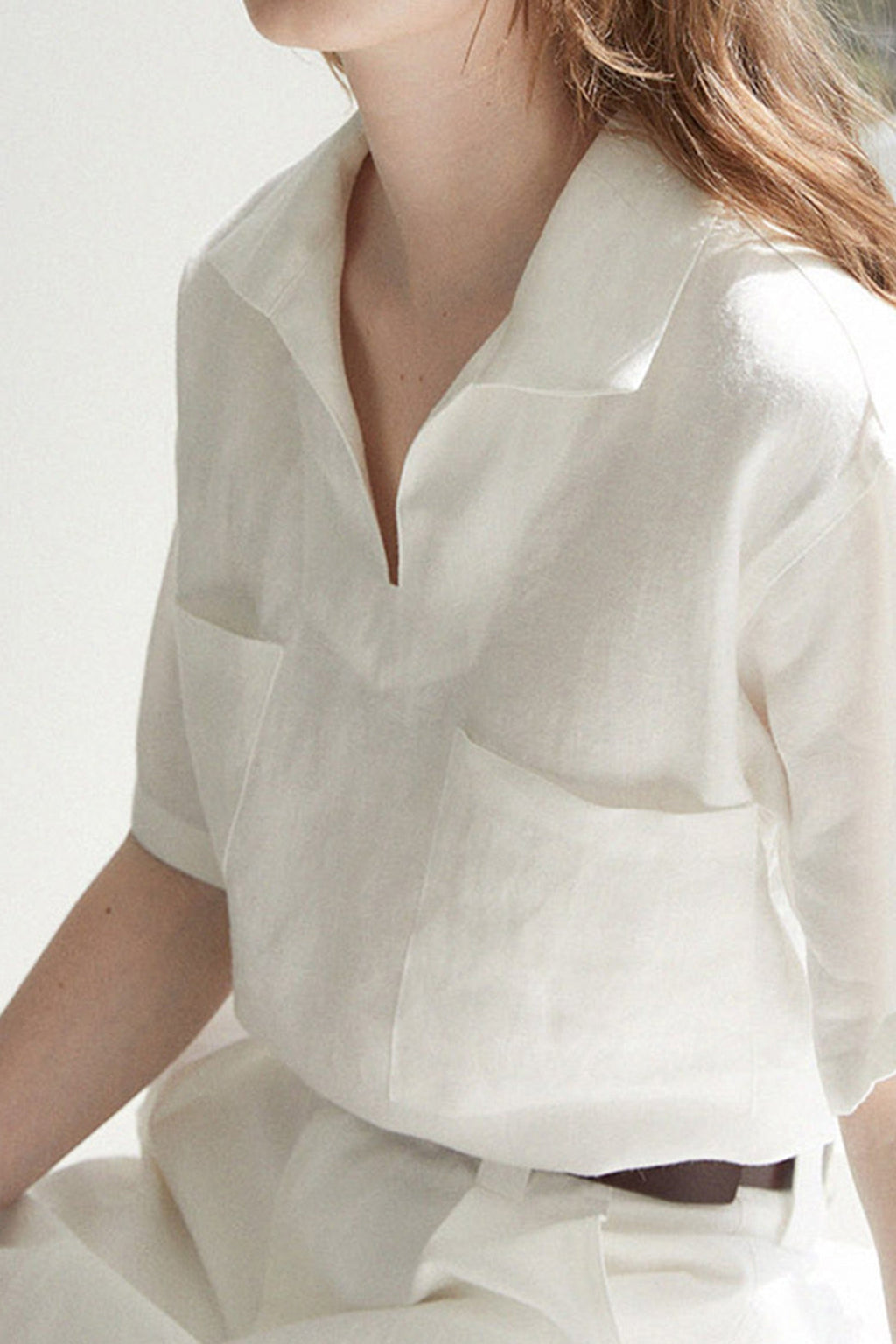 100% Linen Breathable V Neck Polo Shirt
