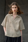 100% Linen Breathable V Neck Polo Shirt