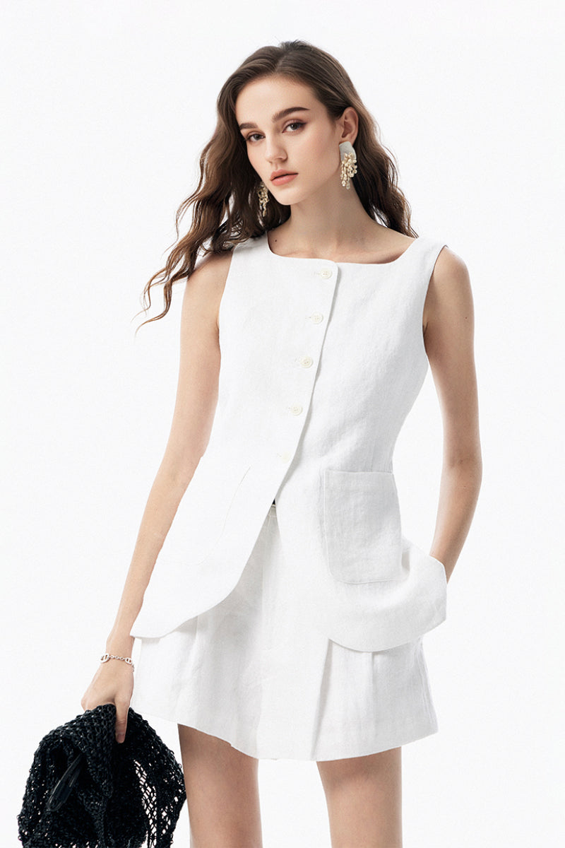 100% Linen Three Piece Vest Set with Shorts and Pants