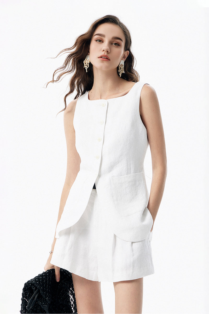 100% Linen Three Piece Vest Set with Shorts and Pants