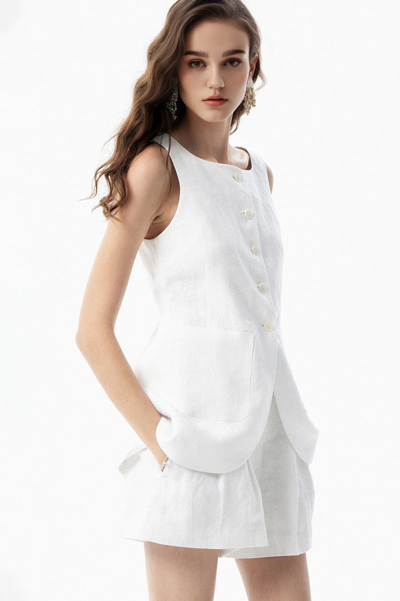 100% Linen Three Piece Vest Set with Shorts and Pants