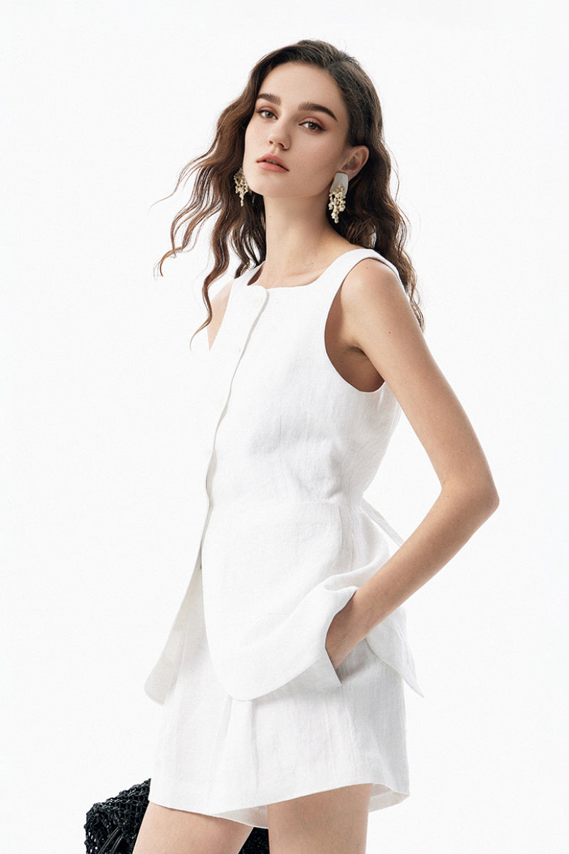 100% Linen Three Piece Vest Set with Shorts and Pants