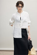 100% Linen Long Sleeve Collarless Button Up Shirt