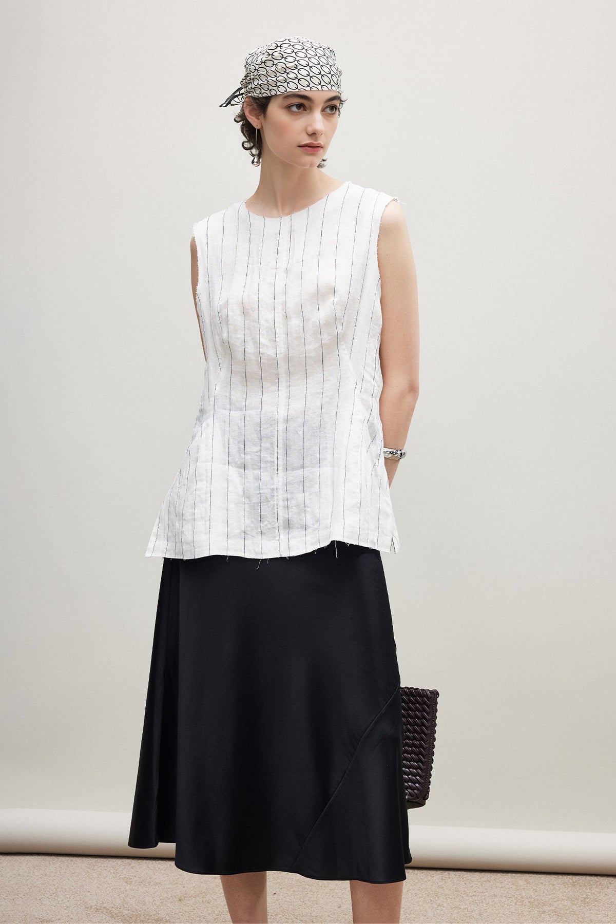 100% Linen Striped A-Line Top with Pocket