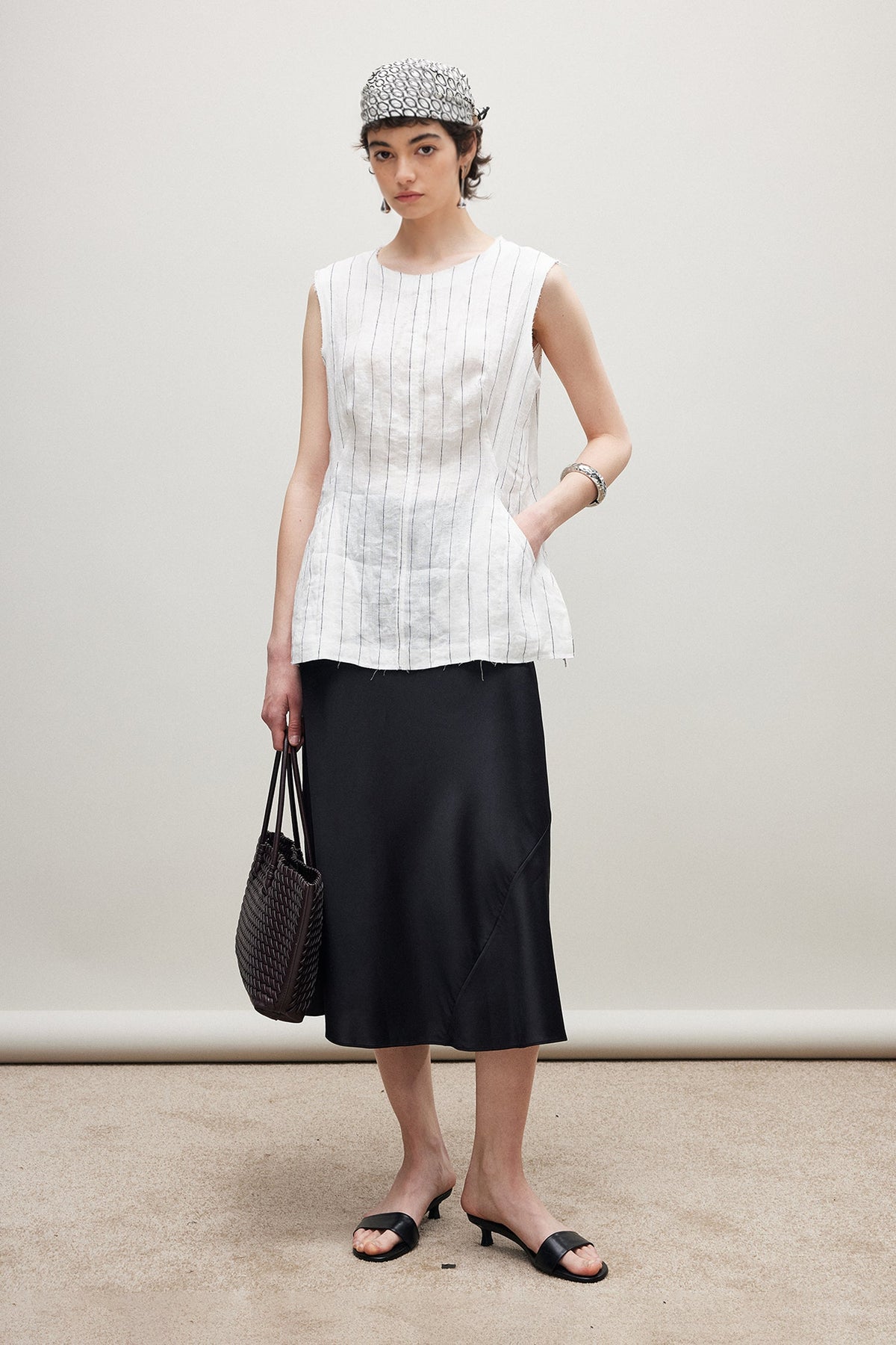 100% Linen Striped A-Line Top with Pocket