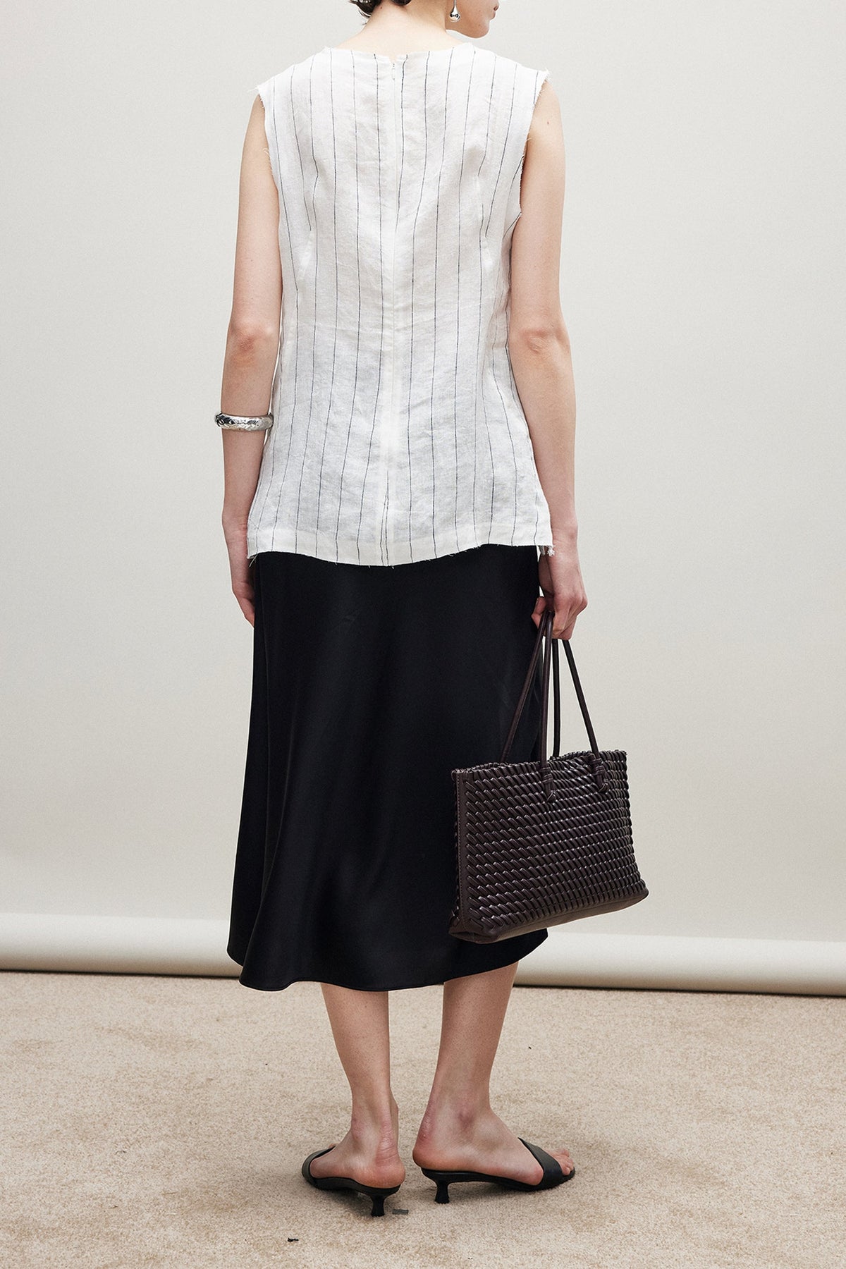 100% Linen Striped A-Line Top with Pocket