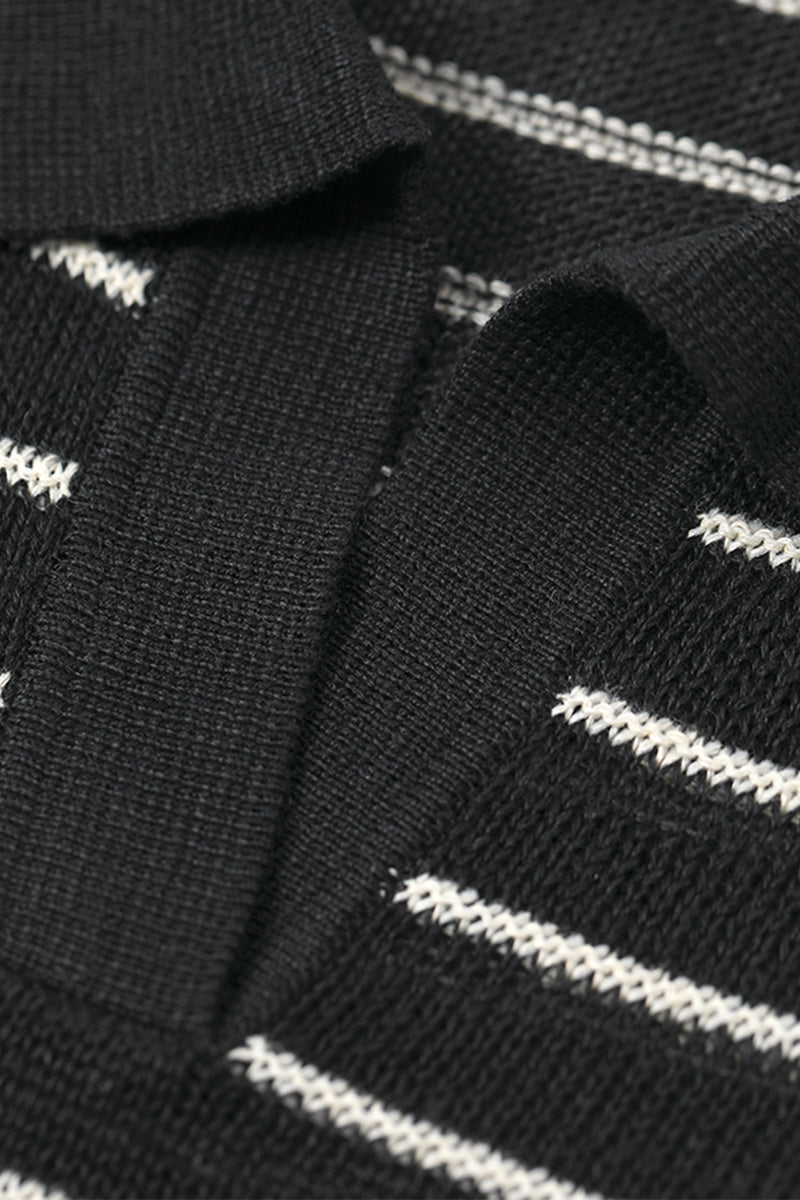 100% Linen Striped Cap-Sleeve Polo Shirt