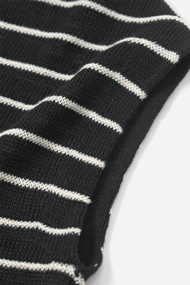 100% Linen Striped Cap-Sleeve Polo Shirt