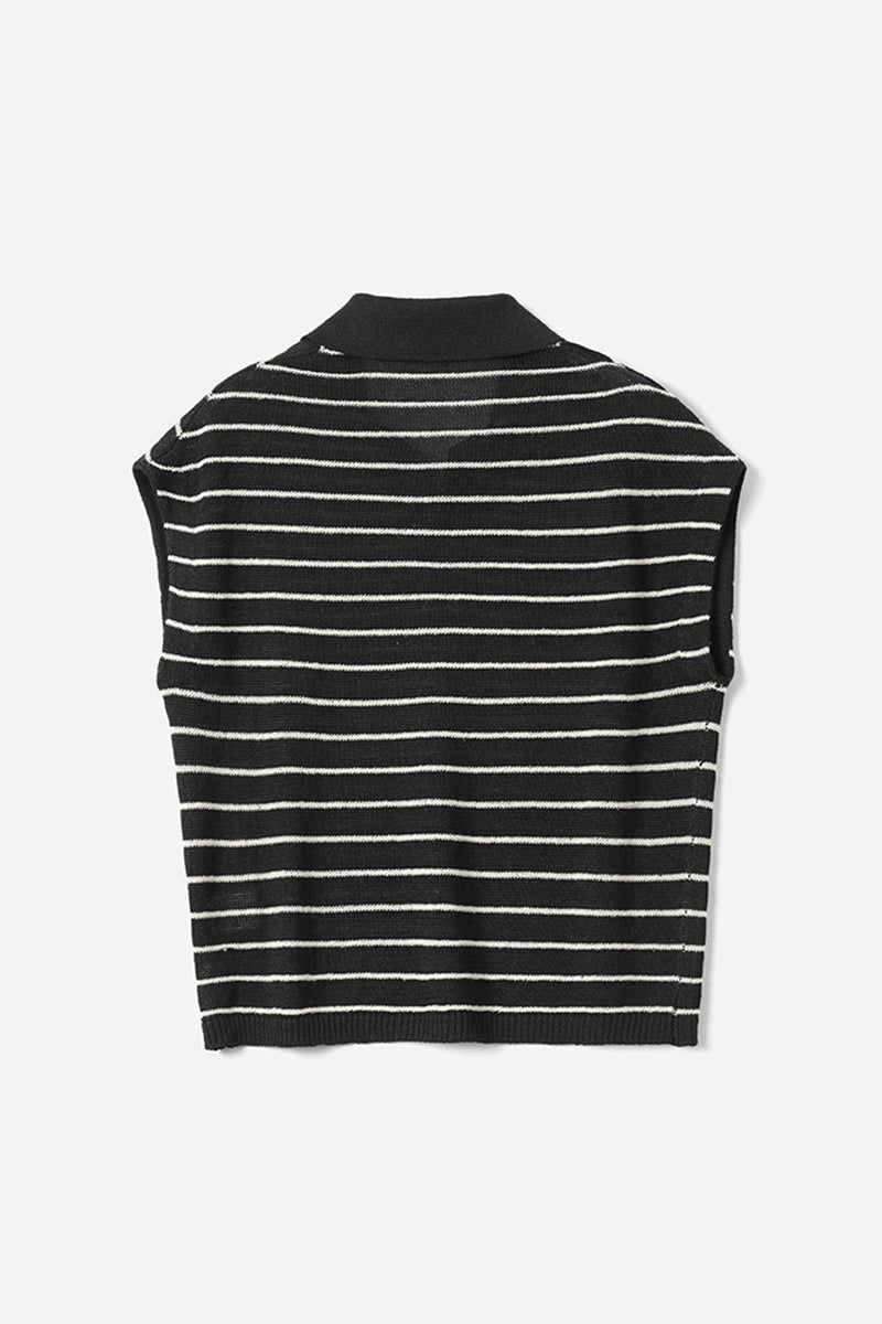 100% Linen Striped Cap-Sleeve Polo Shirt