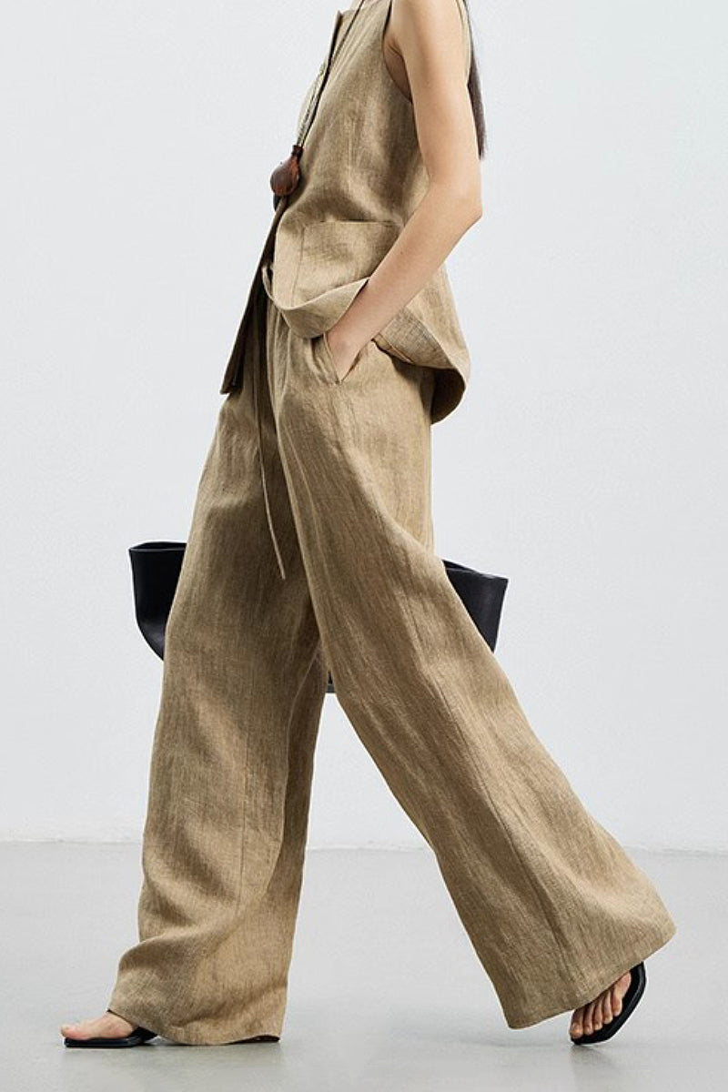 100% Linen Three Piece Vest Set with Shorts and Pants
