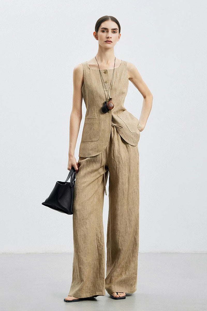 100% Linen Three Piece Vest Set with Shorts and Pants