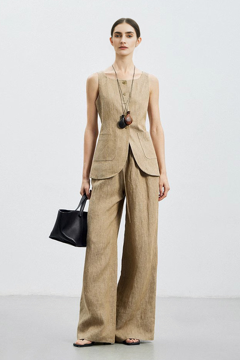 100% Linen Three Piece Vest Set with Shorts and Pants