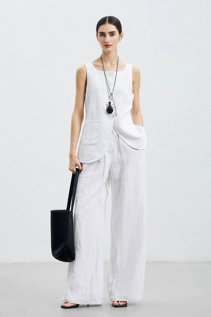 100% Linen Three Piece Vest Set with Shorts and Pants
