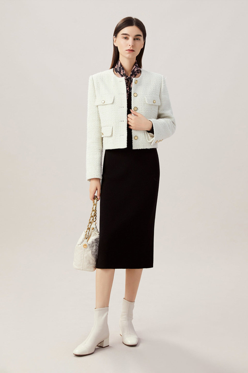 100% Merino Wool Long Sleeve Square-Neck Midi Sweater Dress