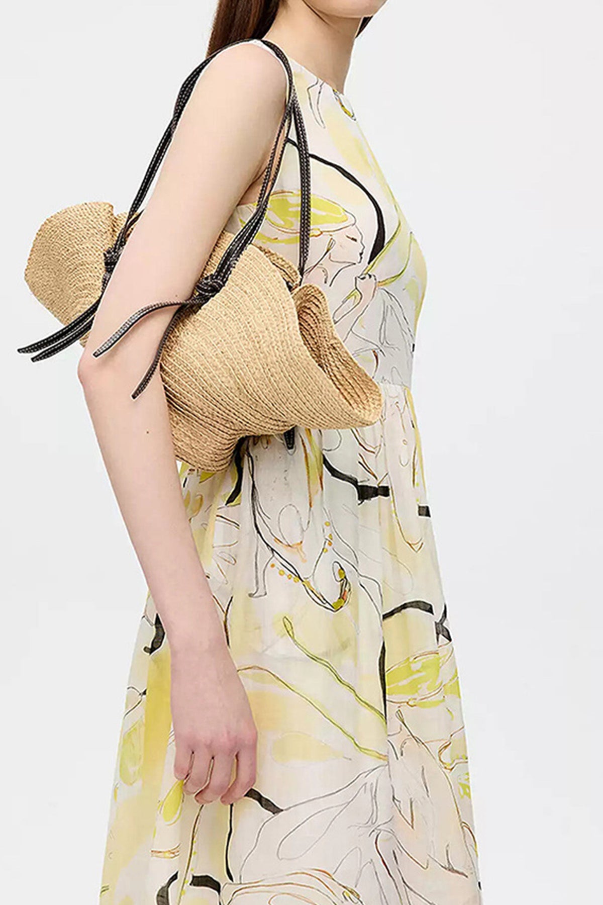 100% Ramie Floral Print Sleeveless Midi Dress