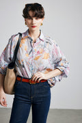 100% Ramie Grey Floral Button-Down Shirt