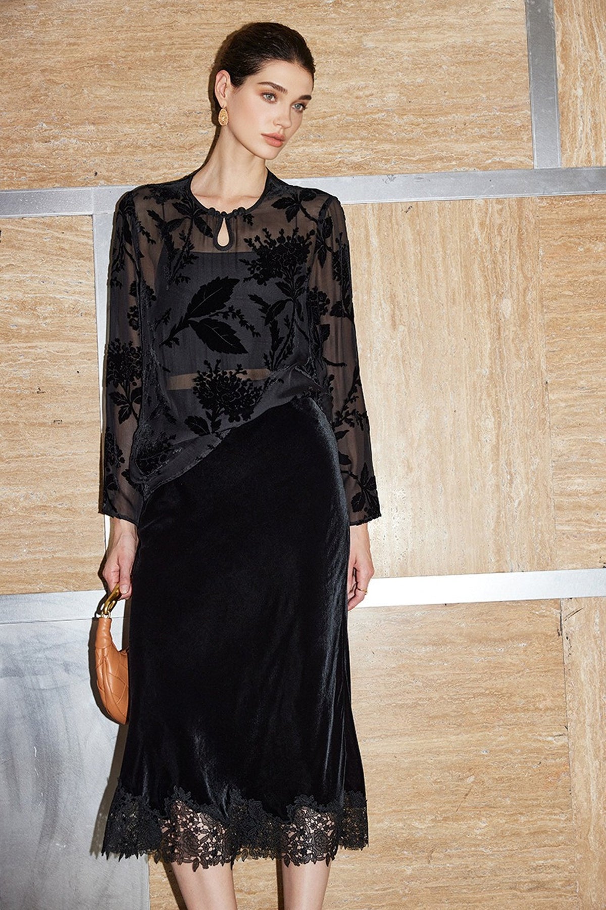 100% Sheer Silk Floral Burnout Velvet Blouse